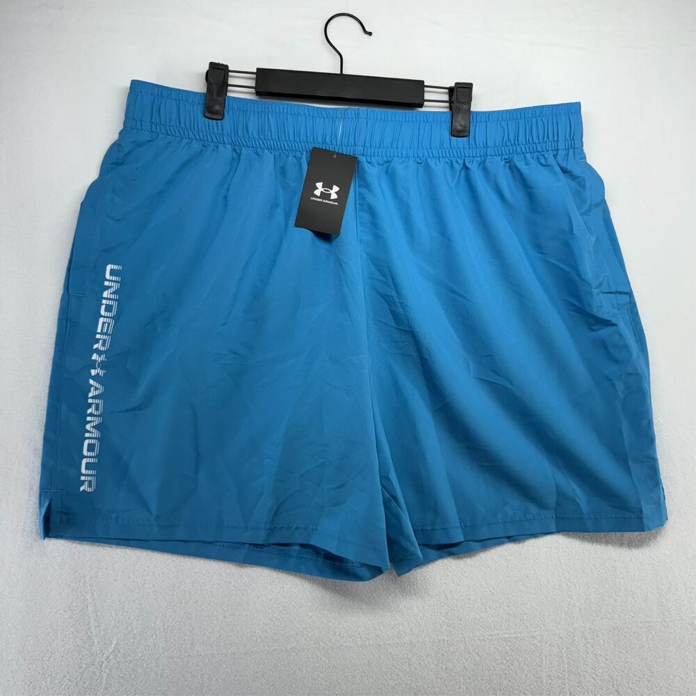 Under Armour Shorts Men's 2XL Blue Tech Woven Unlined Training Spellout Word NEW